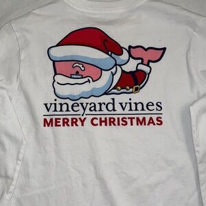 Vineyard Vines Merry Christmas white long sleeve whale pocket t-shirt